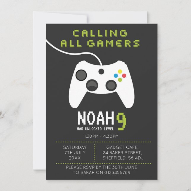 Gaming themed birthday party invitation (Front)