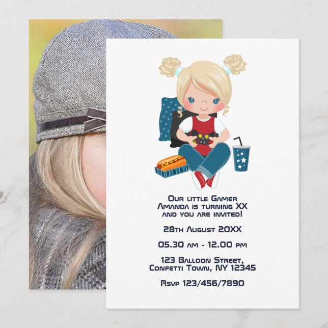 Gaming-Themed Kids Birthday Party Photo Invitation (Front/Back)