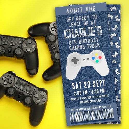 Gaming Truck Ticket Birthday Party Invitation