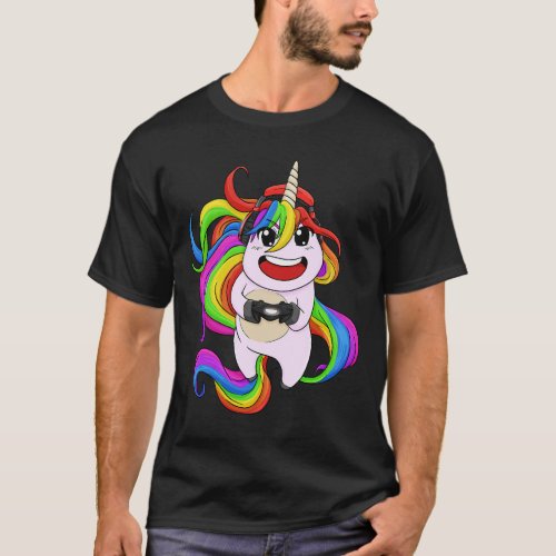 Gaming Unicorn Rainbow mane kids children Gamer gi T_Shirt