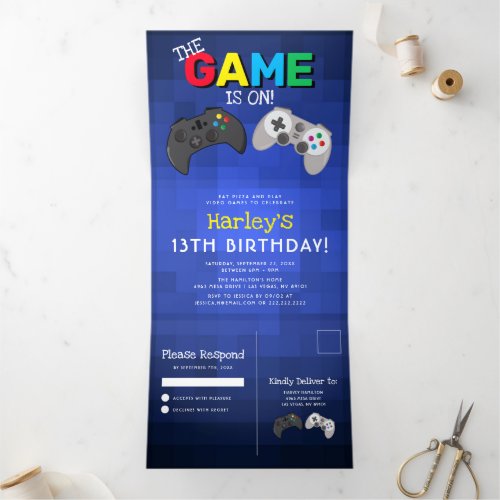 Gaming  Video Game Birthday Tri_Fold Invitation