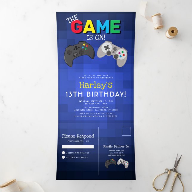Gaming! | Video Game Birthday Tri-Fold Invitation (Inside)