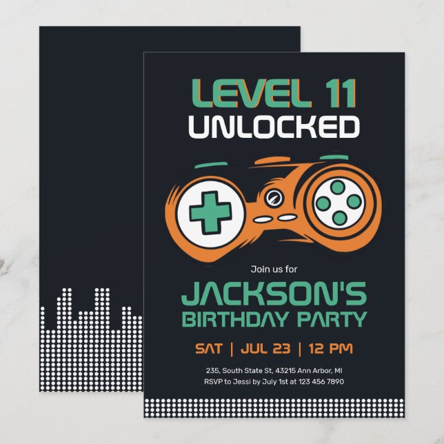 Gaming Video Games Level Unlocked Gamer Birthday Invitation (Front/Back)