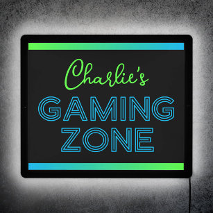 Gaming zone custom name blue green LED sign
