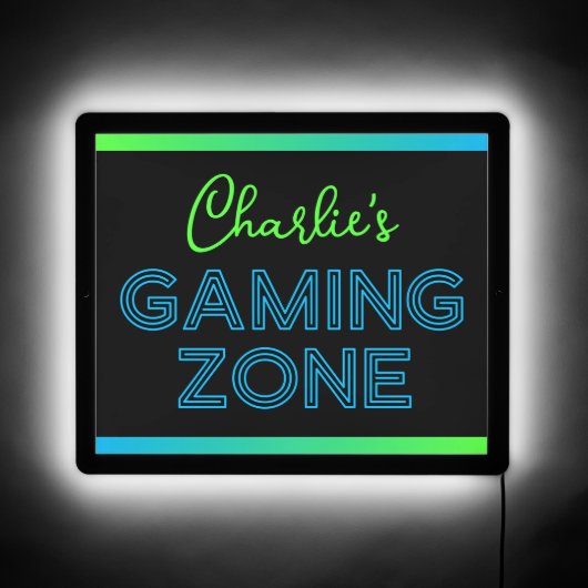 Gaming zone custom name blue green LED sign (Front)
