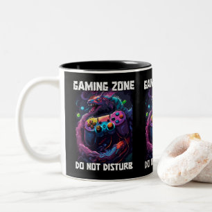Gaming Zone Do Not Disturb Cool Gamer Dragon Art Two-Tone Coffee Mug