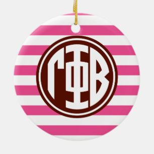 Gamma Phi Beta   Monogram Stripe Pattern Ceramic Ornament