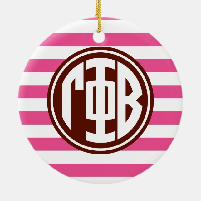 Gamma Phi Beta | Monogram Stripe Pattern Ceramic Ornament (Back)