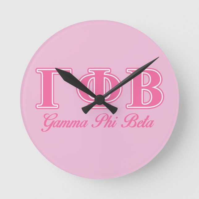 Gamma Phi Beta Pink Letters Round Clock (Front)