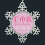 Gamma Phi Beta Pink Letters Snowflake Pewter Christmas Ornament<br><div class="desc">Check out these official Gamma Phi Beta designs! Personalize your own Greek merchandise on Zazzle.com! Click the Customize button to insert your own name, class year, or club to make a unique product. Try adding text using various fonts & view a preview of your design! Zazzle's easy to customize products...</div>