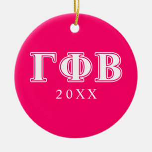 Gamma Phi Beta White and Pink Letters Ceramic Ornament