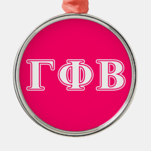 Gamma Phi Beta White and Pink Letters Metal Ornament