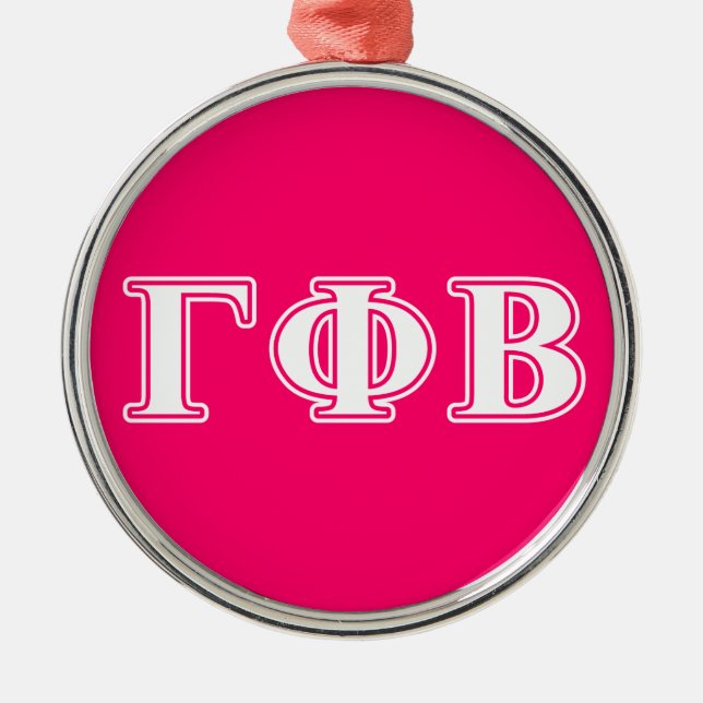 Gamma Phi Beta White and Pink Letters Metal Ornament (Front)