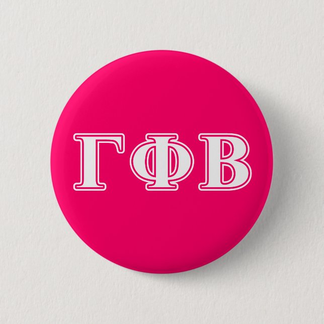 Gamma Phi Beta White and Pink Letters Pinback Button (Front)