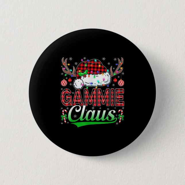 Gammie Claus Christmas Lights Matching Family Xmas Button (Front)