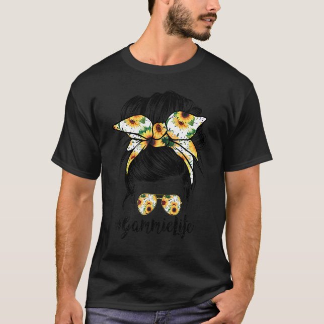 Gammie Life Sunflower Messy Bun Mother's Day 1 T-Shirt (Front)
