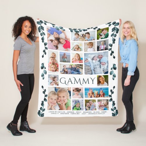 GAMMY 19 Photo Collage Kids Names Greenery Fleece Blanket