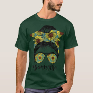 Gammy Life Messy Hair Bun Sunflower Women Mothers  T-Shirt