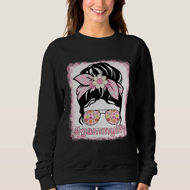 Gammy Messy Bun Bleaches Groovy Hippie Flower Moth Sweatshirt (Front)
