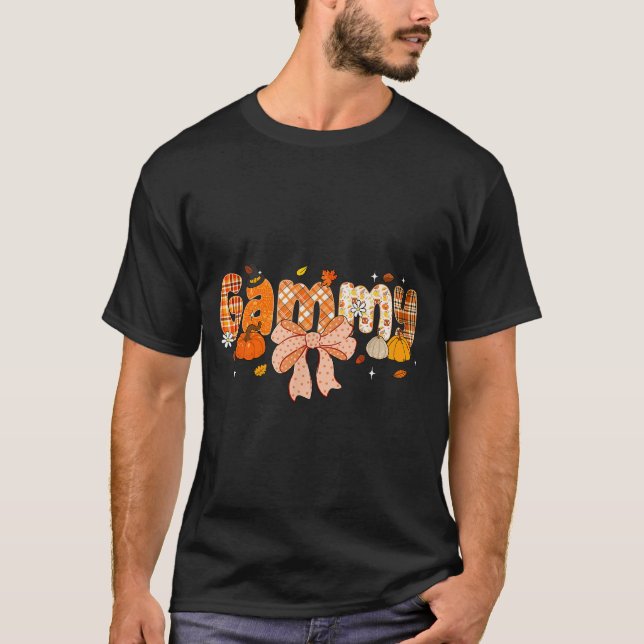 Gammy Pumpkin Fall Coquette Bow Thanksgiving  T-Shirt (Front)