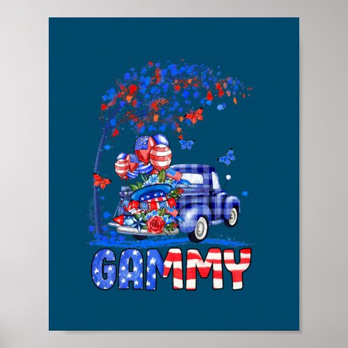 Gammy Truck American Flag Fireworks Patriotic 4th Poster
