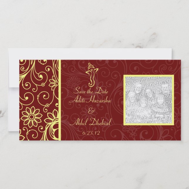 Ganapati Wedding Save the Date Photo Cards (Front)