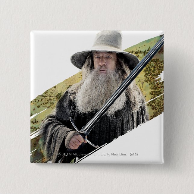 Gandalf With Sword Green Pinback Button (Front)