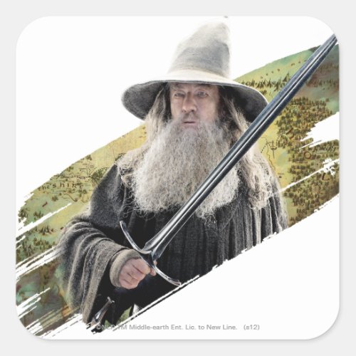 Gandalf With Sword Green Square Sticker