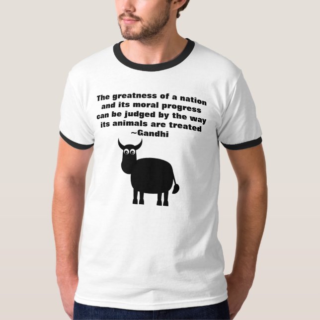 Gandhi Animal Rights Quote Black Bull T-Shirt (Front)