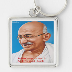 Gandhi & Be The Change Quote Keychain