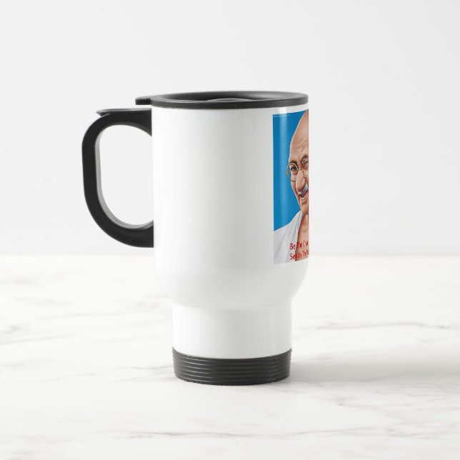 Gandhi & Be The Change Quote Travel Mug (Left)