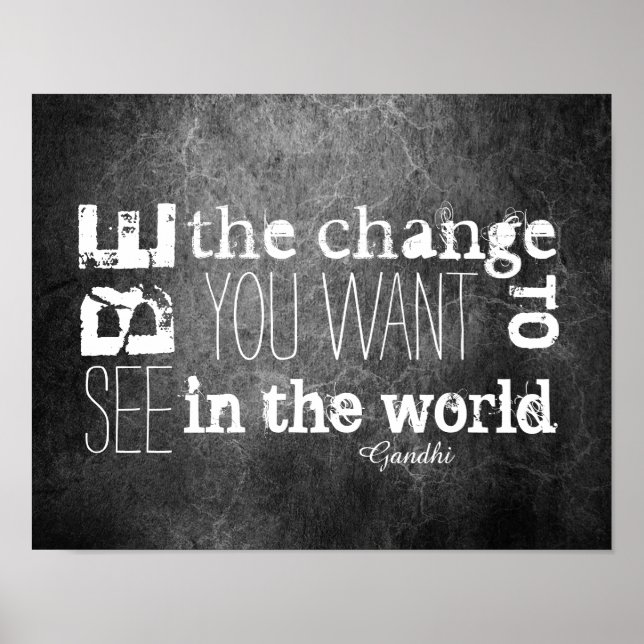 Gandhi quote poster be the change wall art on gray (Front)