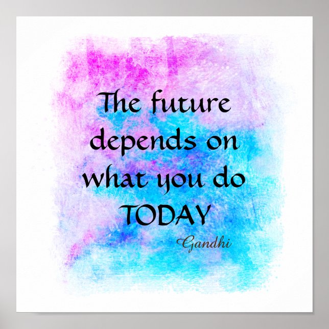 Gandhi quote watercolor turquoise and purple  poster (Front)