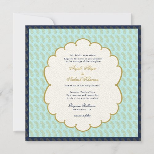 Ganesh Aqua  Gold Indian Wedding Invitation