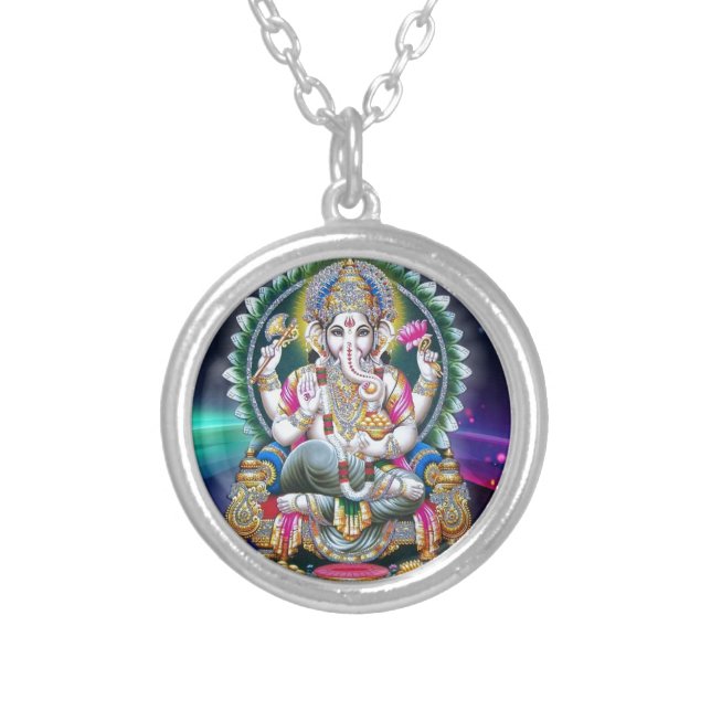 Ganesh Aura Silver Plated Necklace (Front)