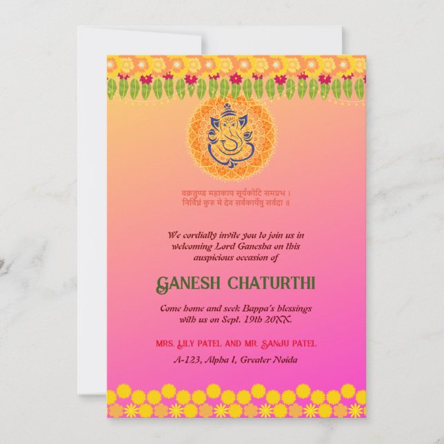 Ganesh Chaturthi Floral Colourful Invitation (Front)