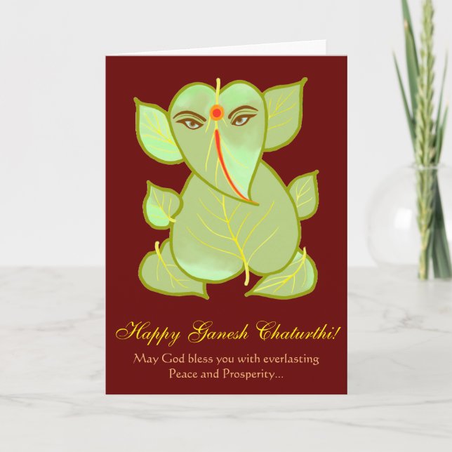 Ganesh Chaturthi Leaf Motif Festive Greetings Card (Front)