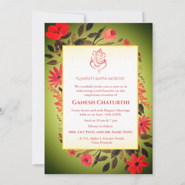 Ganesh Chaturthi Puja Floral Invitation (Front)