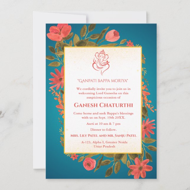 Ganesh Chaturthi Puja Floral Invitation (Front)