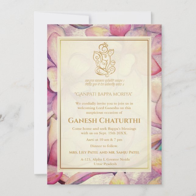 Ganesh Chaturthi Puja Floral Invitation (Front)