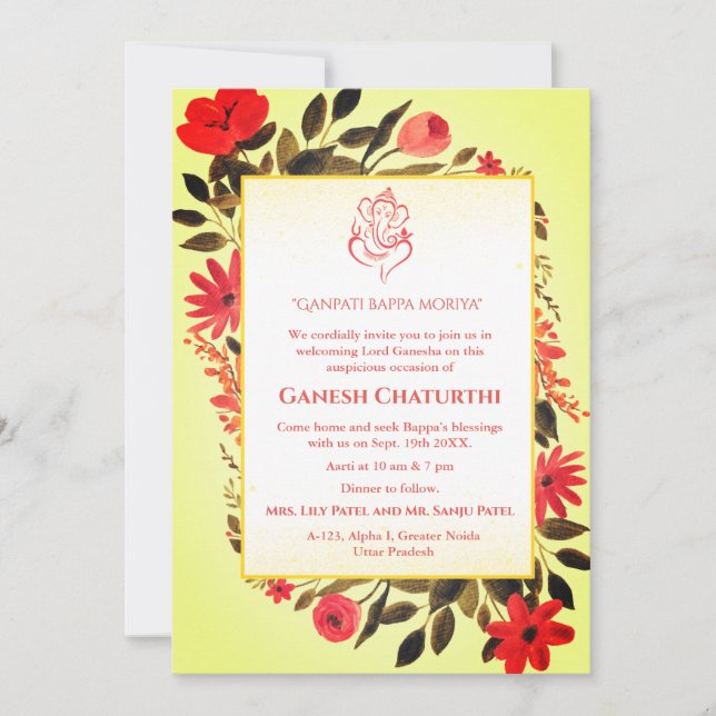 Ganesh Chaturthi Puja Floral Invitation (Front)