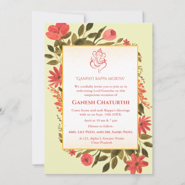 Ganesh Chaturthi Puja Floral Invitation (Front)