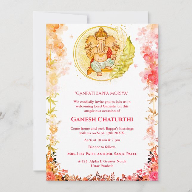 Ganesh Chaturthi Puja Floral Invitation (Front)