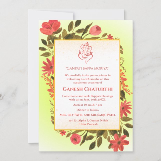 Ganesh Chaturthi Puja Floral Invitation (Front)