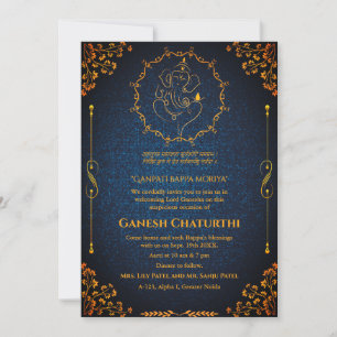 Ganesh Chaturthi Puja Glitter & Gold Invitation