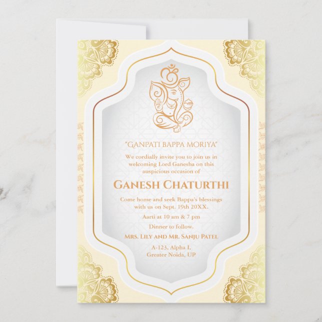 Ganesh Chaturthi Puja Golden Invitation (Front)
