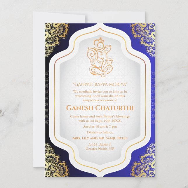 Ganesh Chaturthi Puja Golden Invitation (Front)