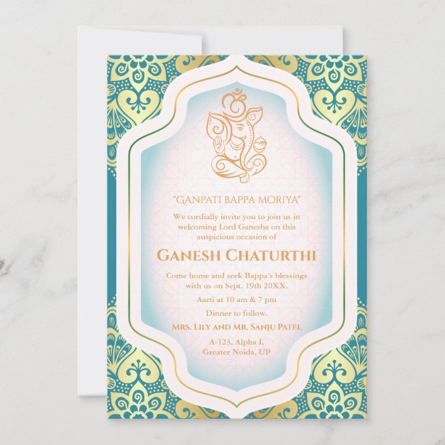 Ganesh Chaturthi Puja Golden Invitation (Front)