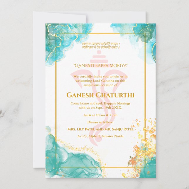 Ganesh Chaturthi Puja Golden Invitation (Front)