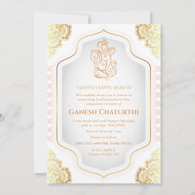 Ganesh Chaturthi Puja Golden Invitation (Front)